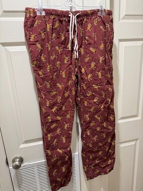 GAP Men's Maroon Pajama Pants with Mustard Bird Print
